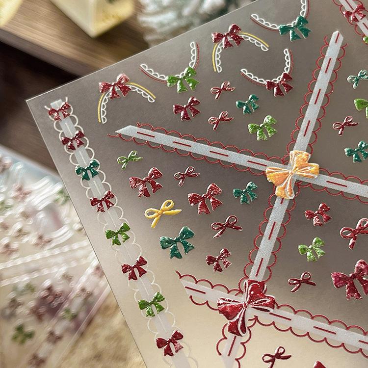 1022 M246- Christmas bow Embossed Mini sticker 1 Pcs