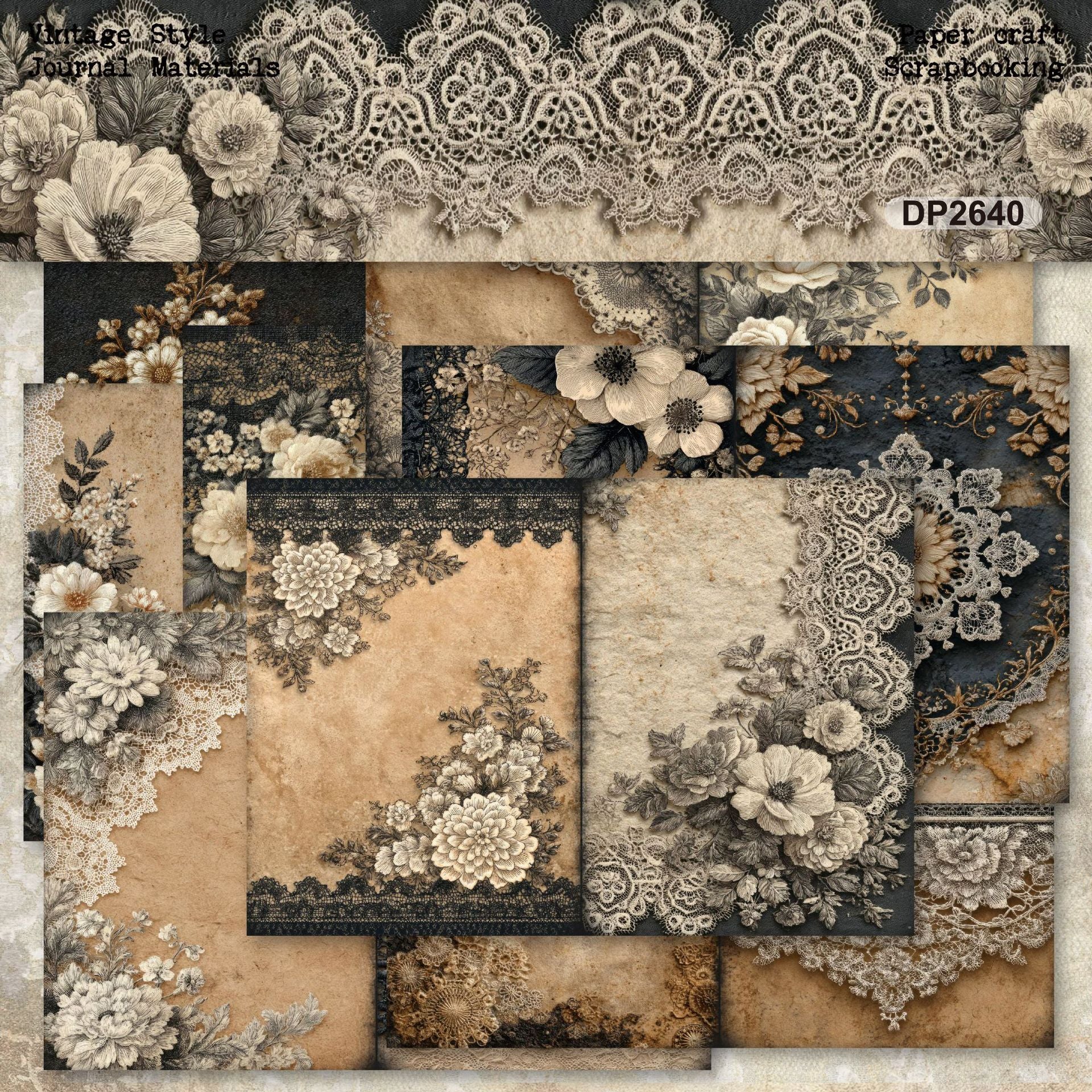 A5 Vintage Lace White Flowers Background Paper -8Pcs each pack