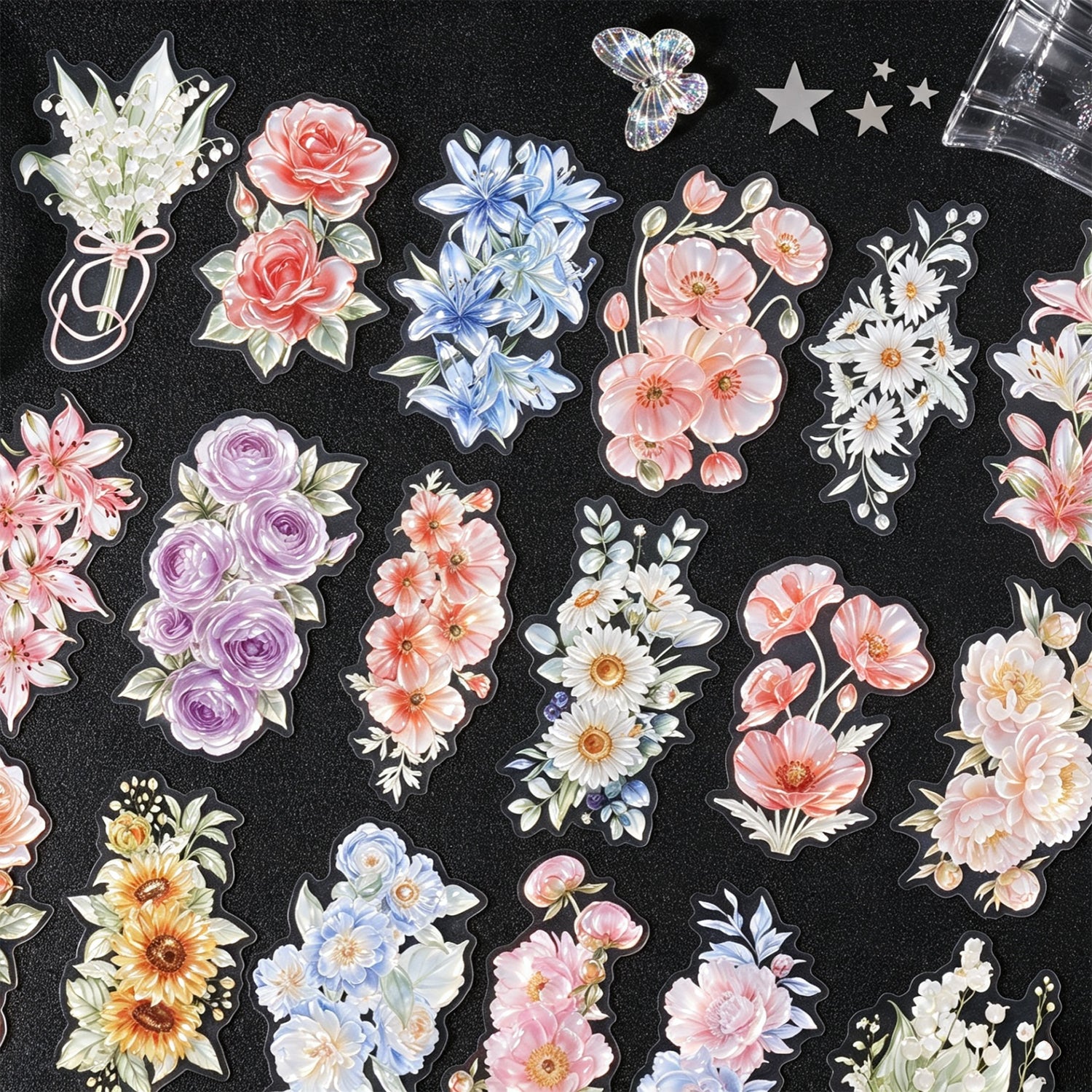 Iridescent Floral PET Stickers -10Pcs each pack