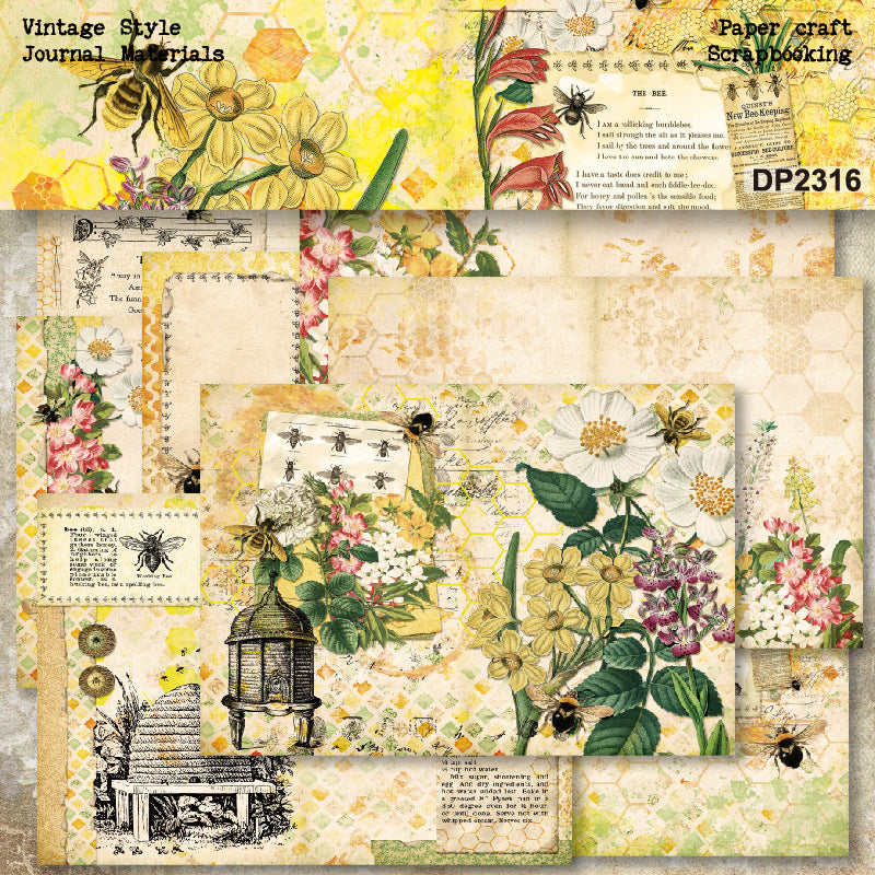 0703 A5 Flowers and bees background paper DP2316 -8Pcs each pack