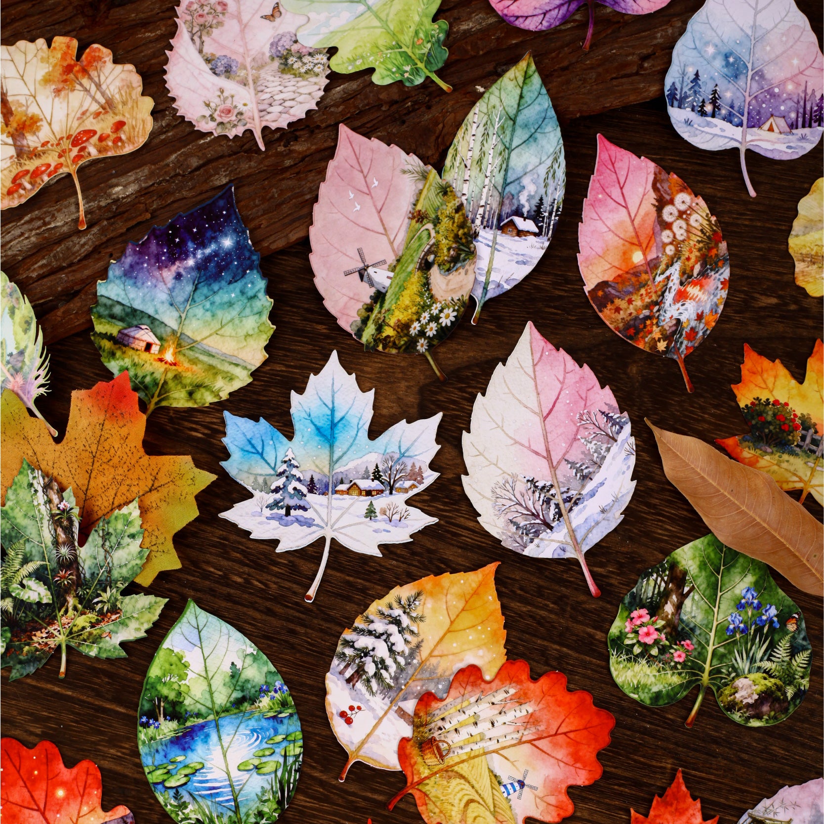 1028 Leaves cardstock sticker -8Pcs each pack