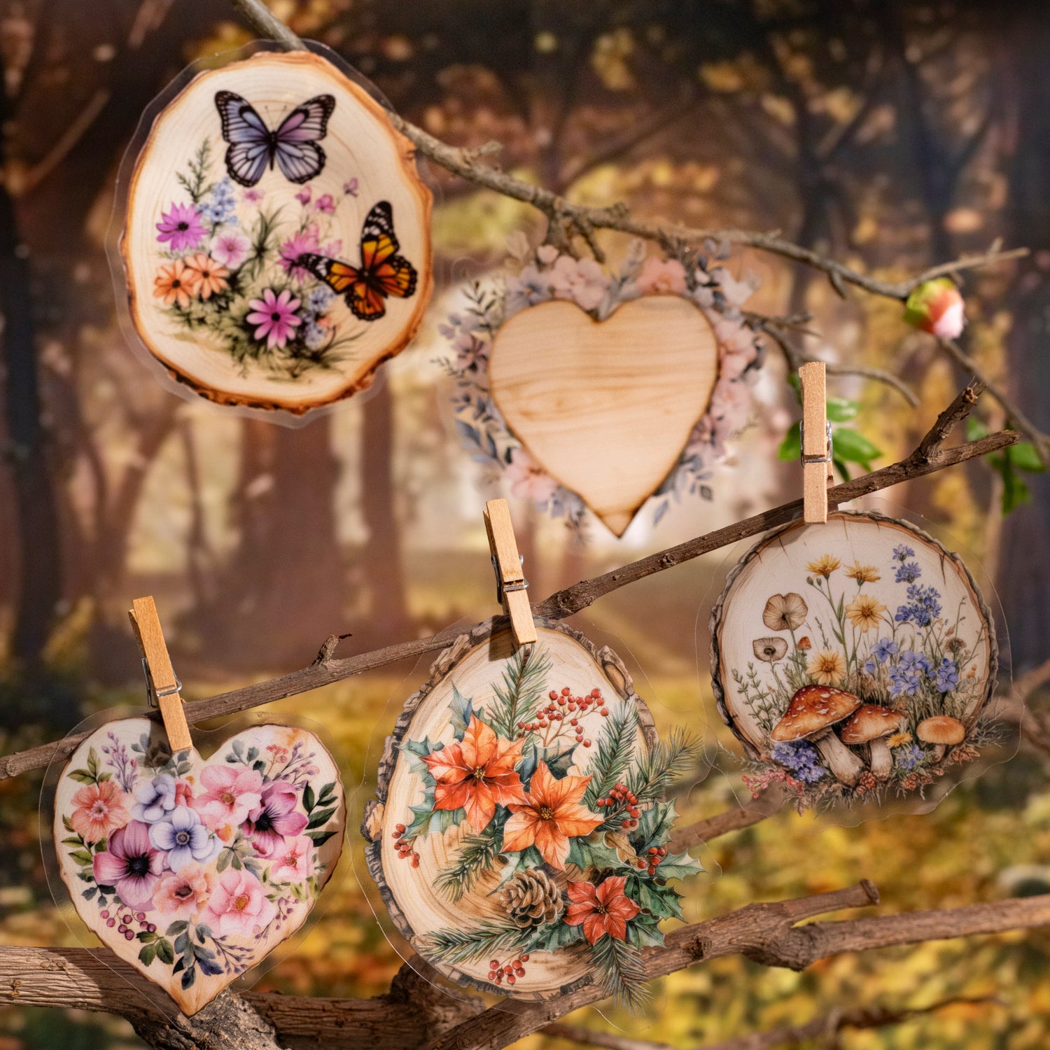 0529 Wood pile and plants PET Sticker -10Pcs each pack