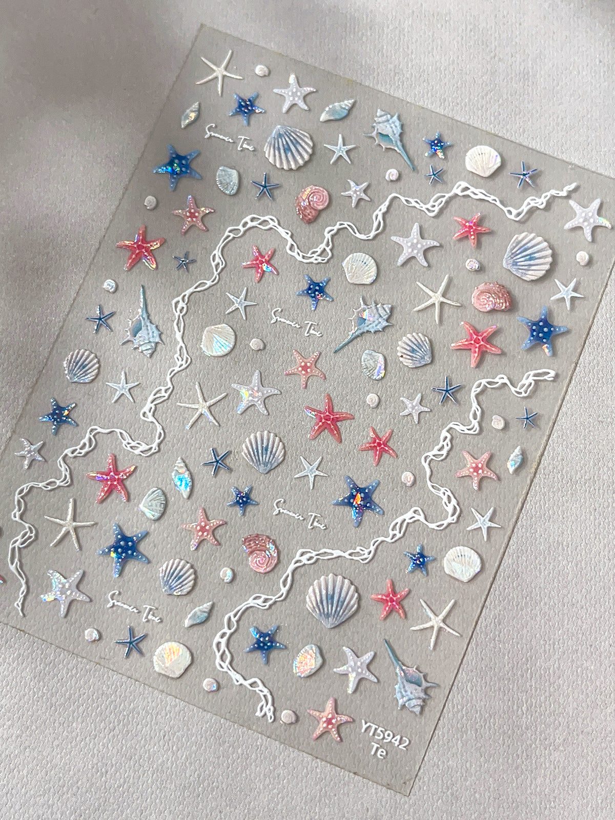 0713 M145- Starfish and shells Embossed Mini sticker -1Pcs each pack