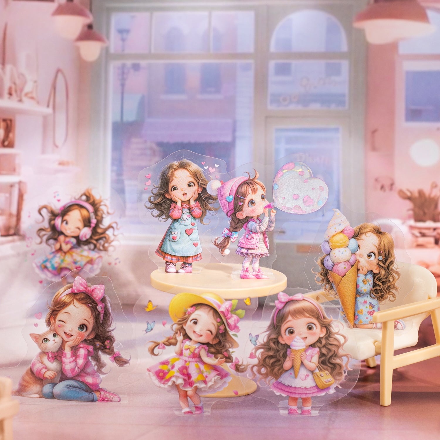 0826 Cute girl PET Sticker -50Pcs each pack