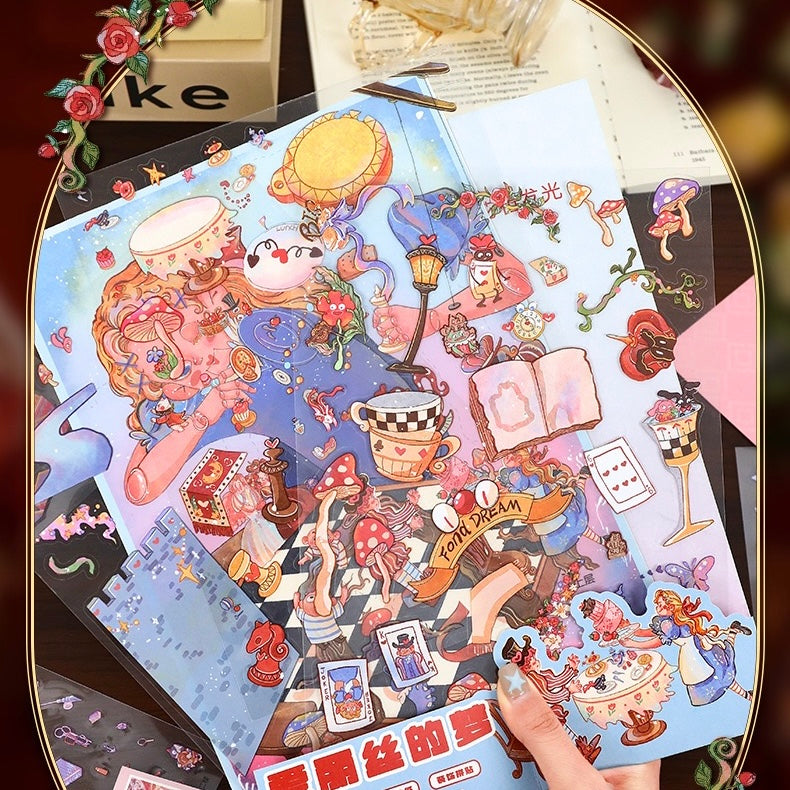 0703 Alice Scene Stickers 21*27.5cm | Parent-Child DIY | Scene Building