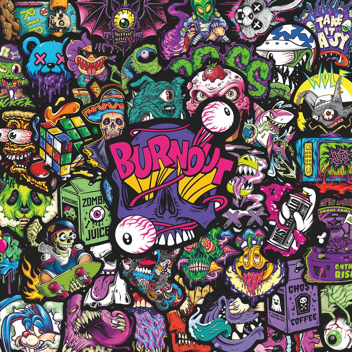 55 Colorful Skull Stickers solid with black border