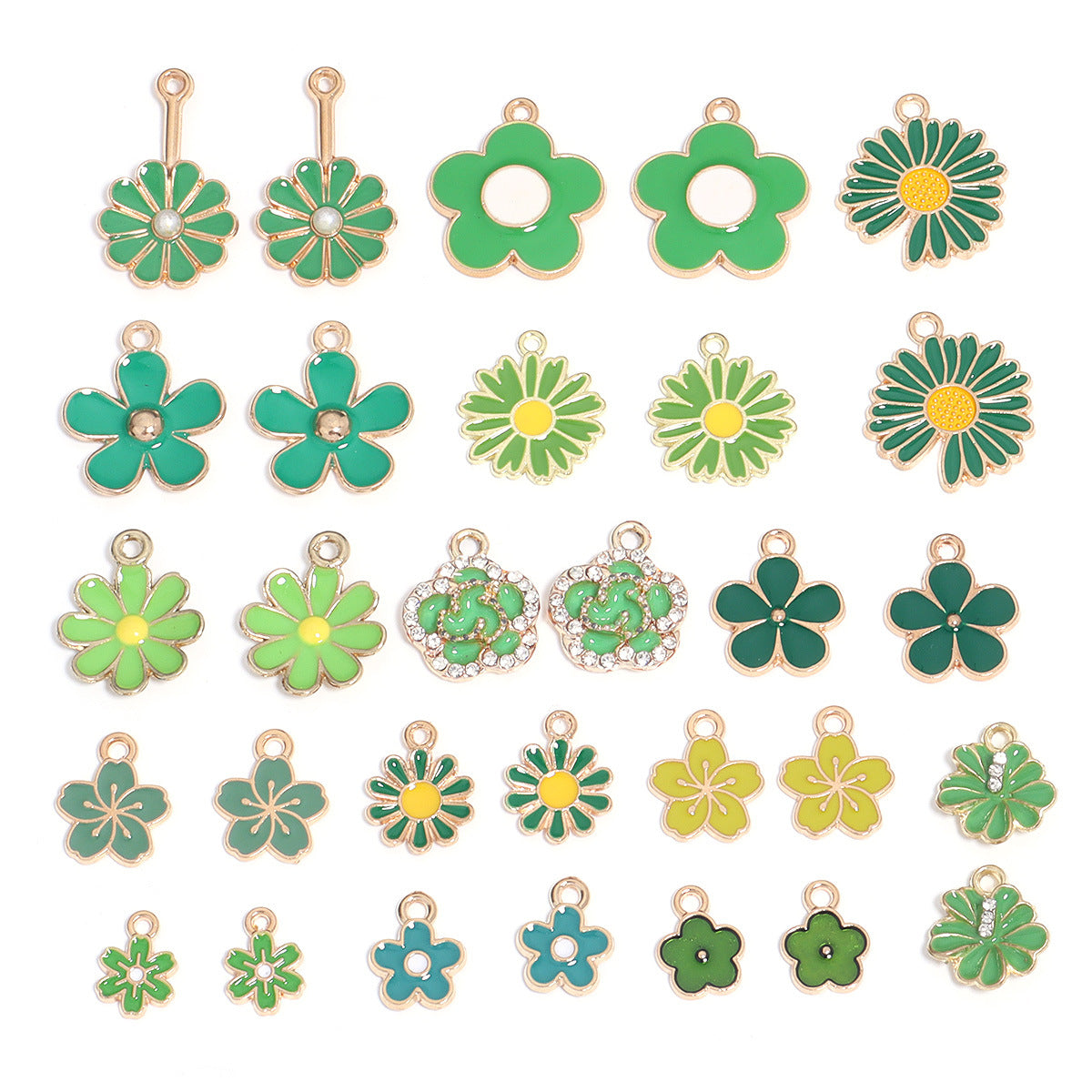 Green Flowers Mixed Charms 30 psc