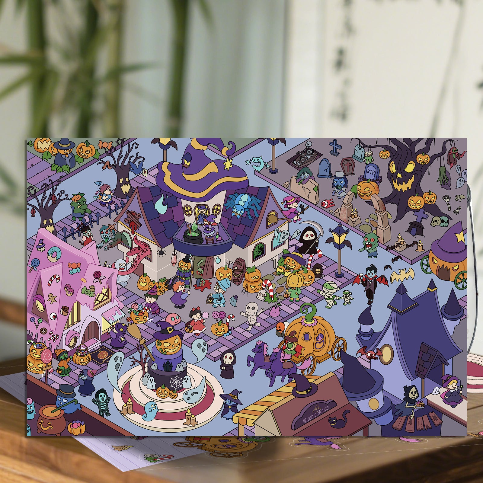Halloween Night scene stickers (1 White Card & 4 PET stickers)