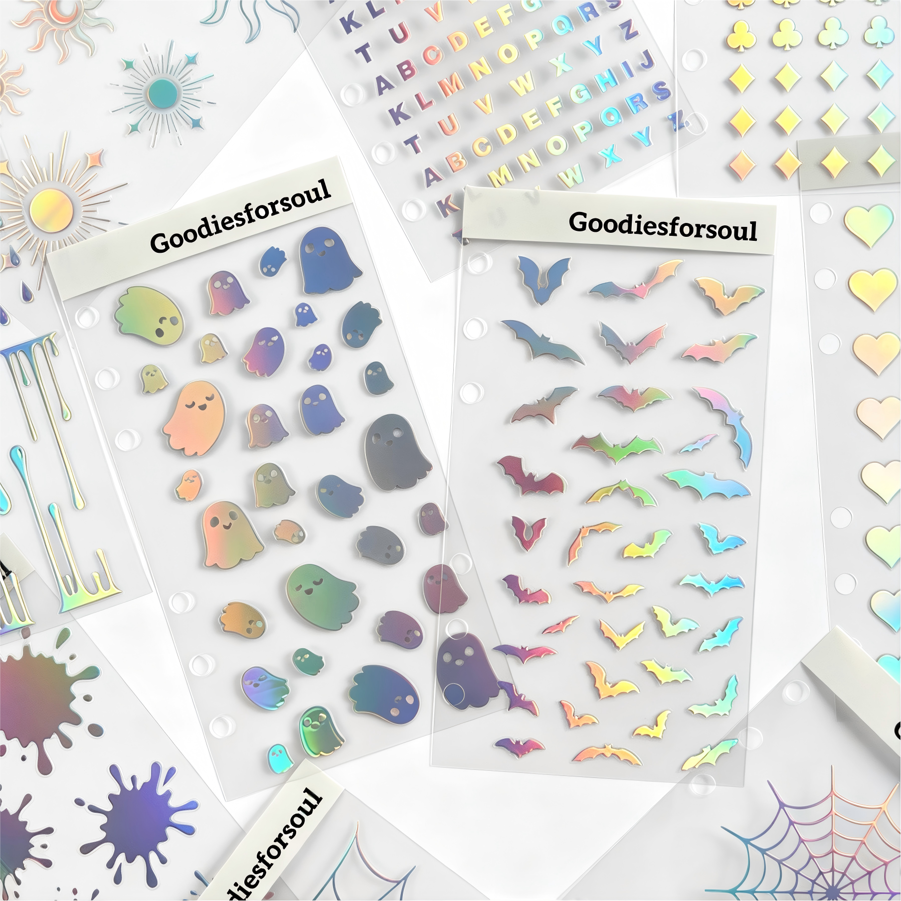 Holographic PET Sticker Bundle, 10 Sheets Assorted Laser Stickers, for Junk Journaling, Scrapbooking & DIY Crafts