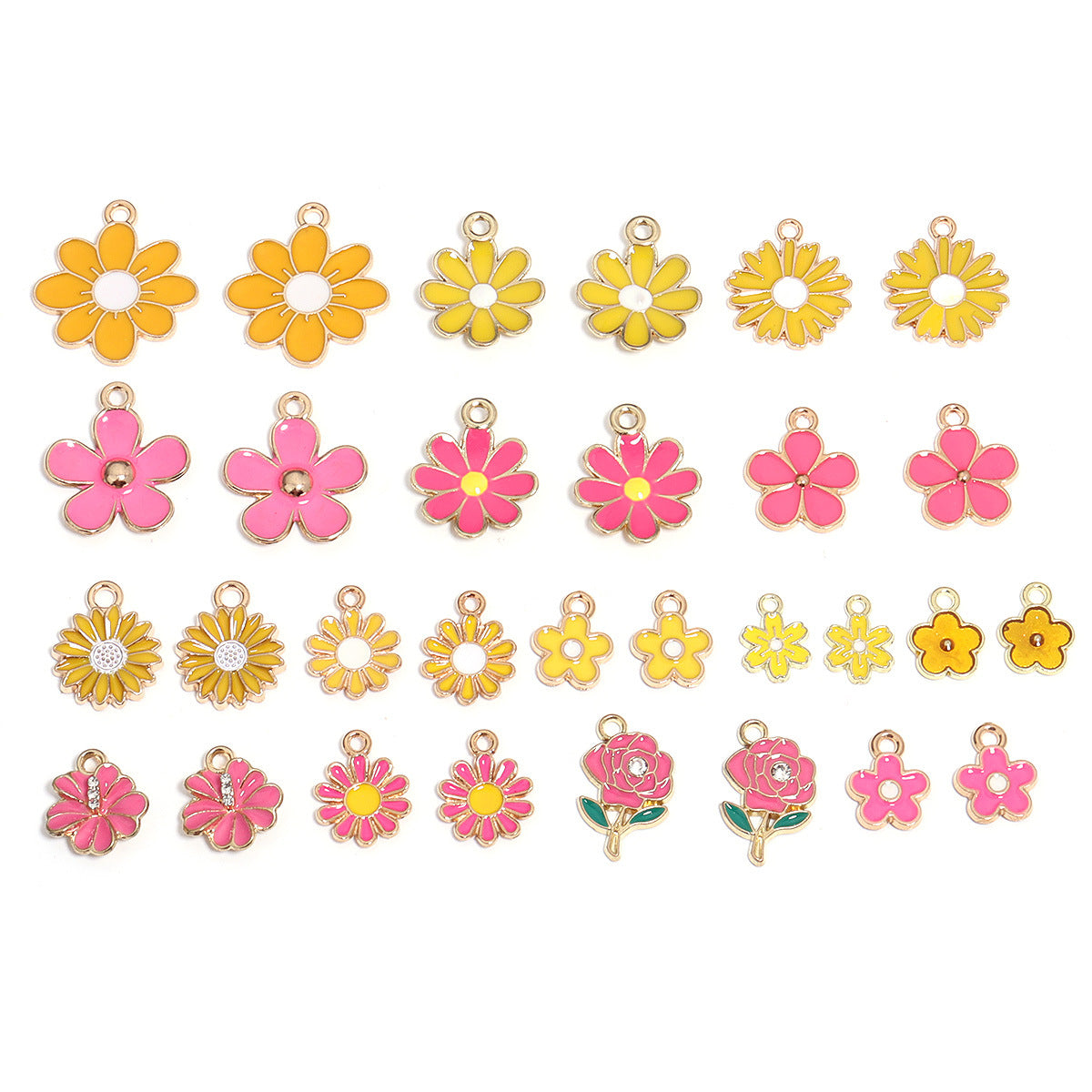Yellow and Pink Flowers Mixed Charms 30 psc