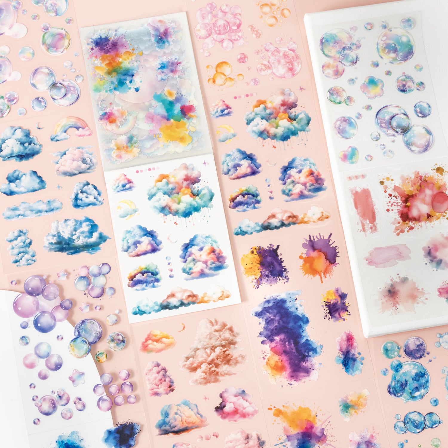 0622 Watercolor bubbles and clouds PET Sticker Book -18Pcs each pack