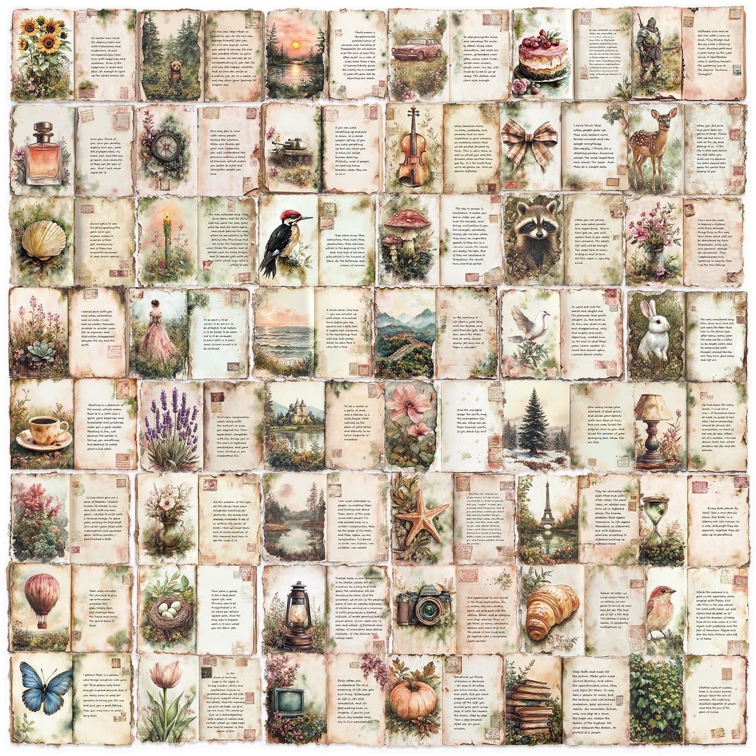 50 Vintage watercolor diary PET sticker