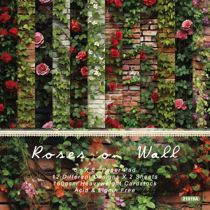 0704 Roses on wall Background Paper 21019A -24Pcs each pack