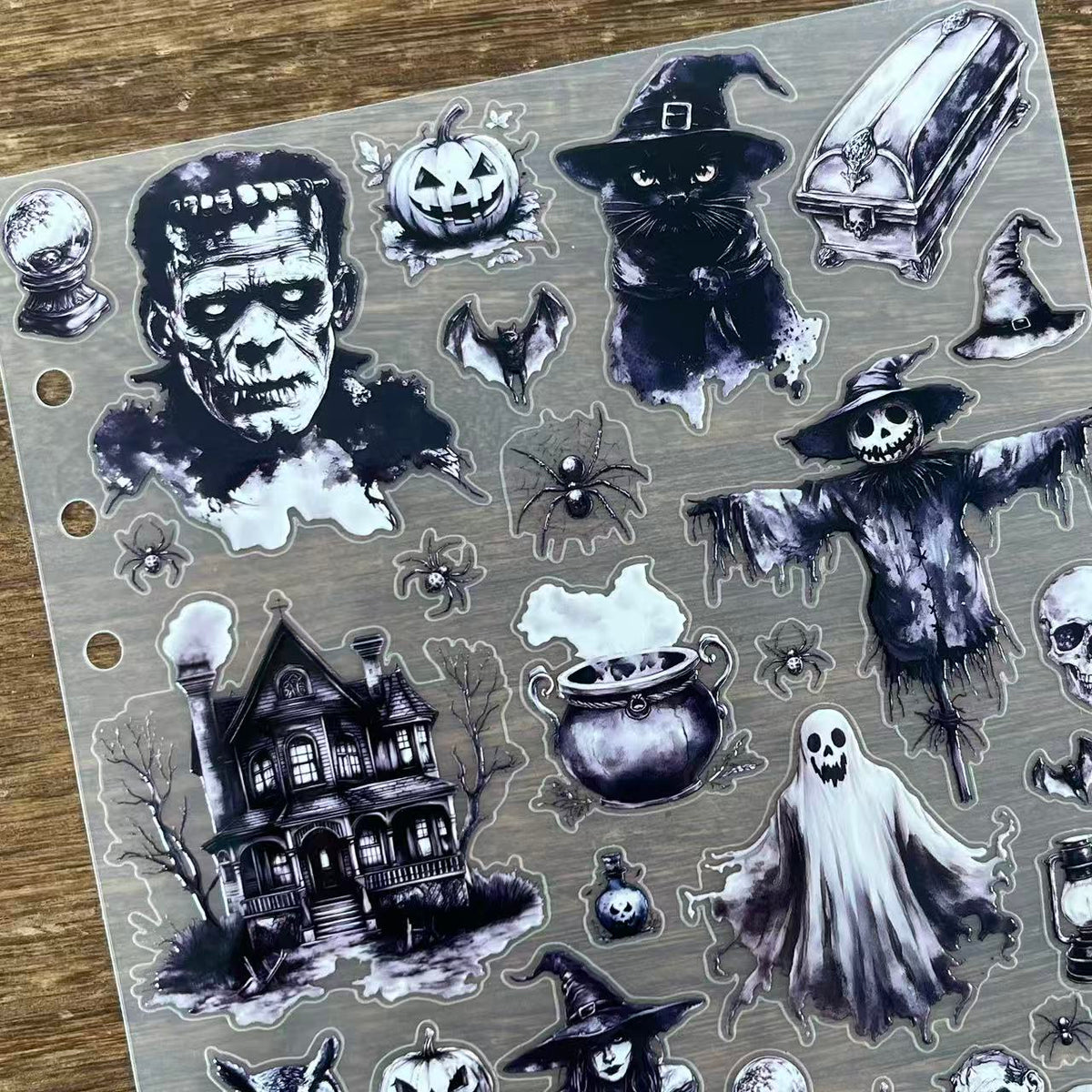 3D Black and White Halloween (A) PET Sticker 1 Pcs