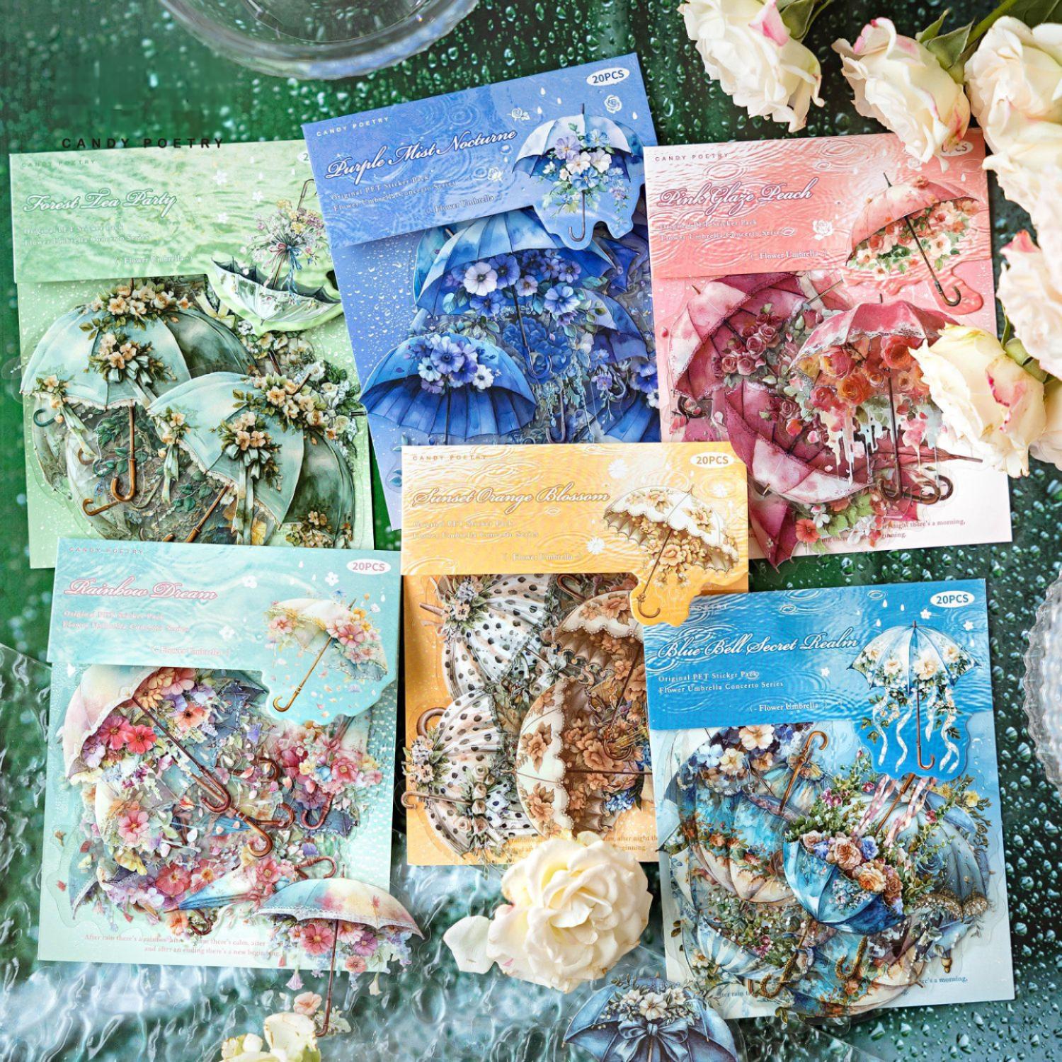 0530 Flower umbrella PET Sticker -20Pcs each pack