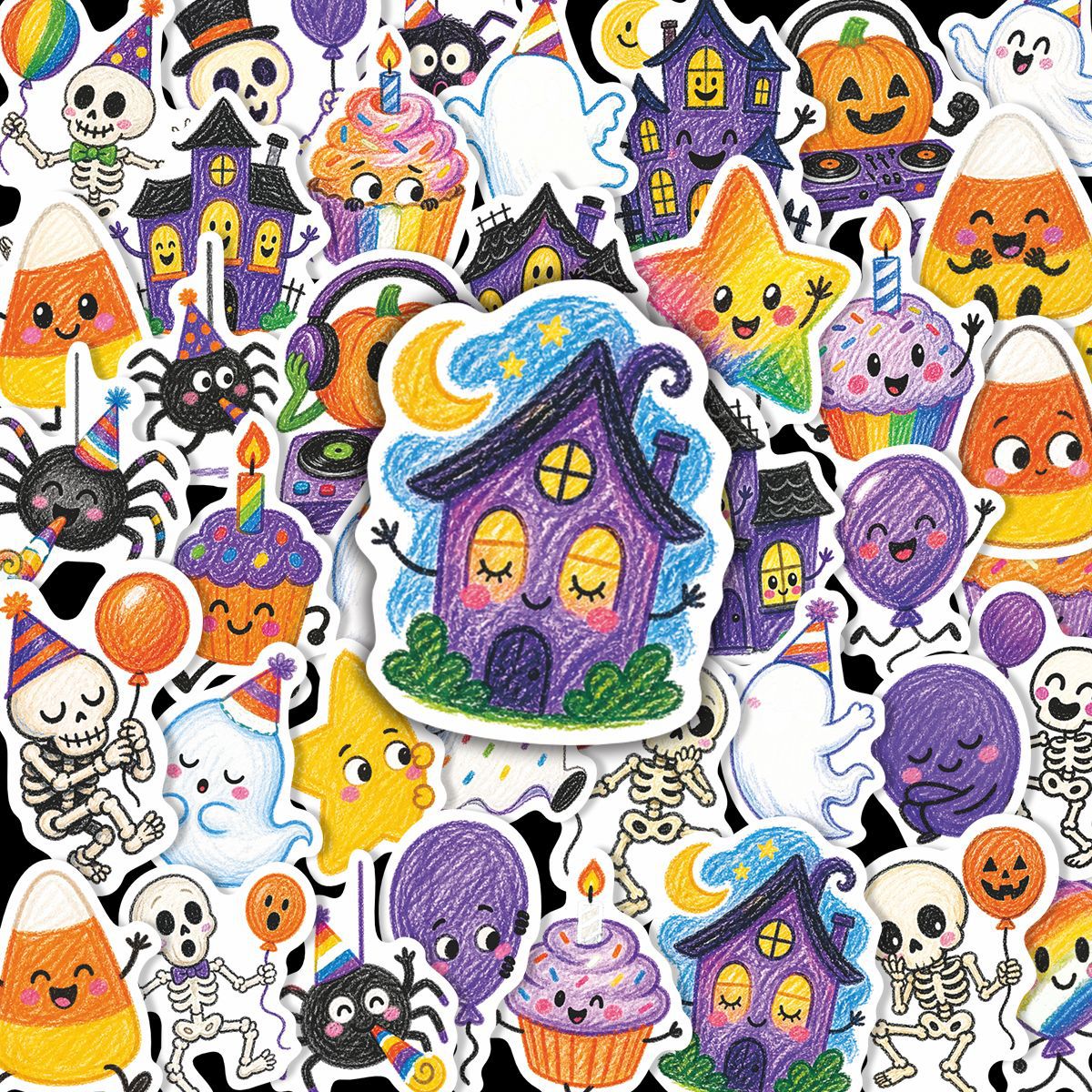 50 Halloween Solid Sticker With White Border
