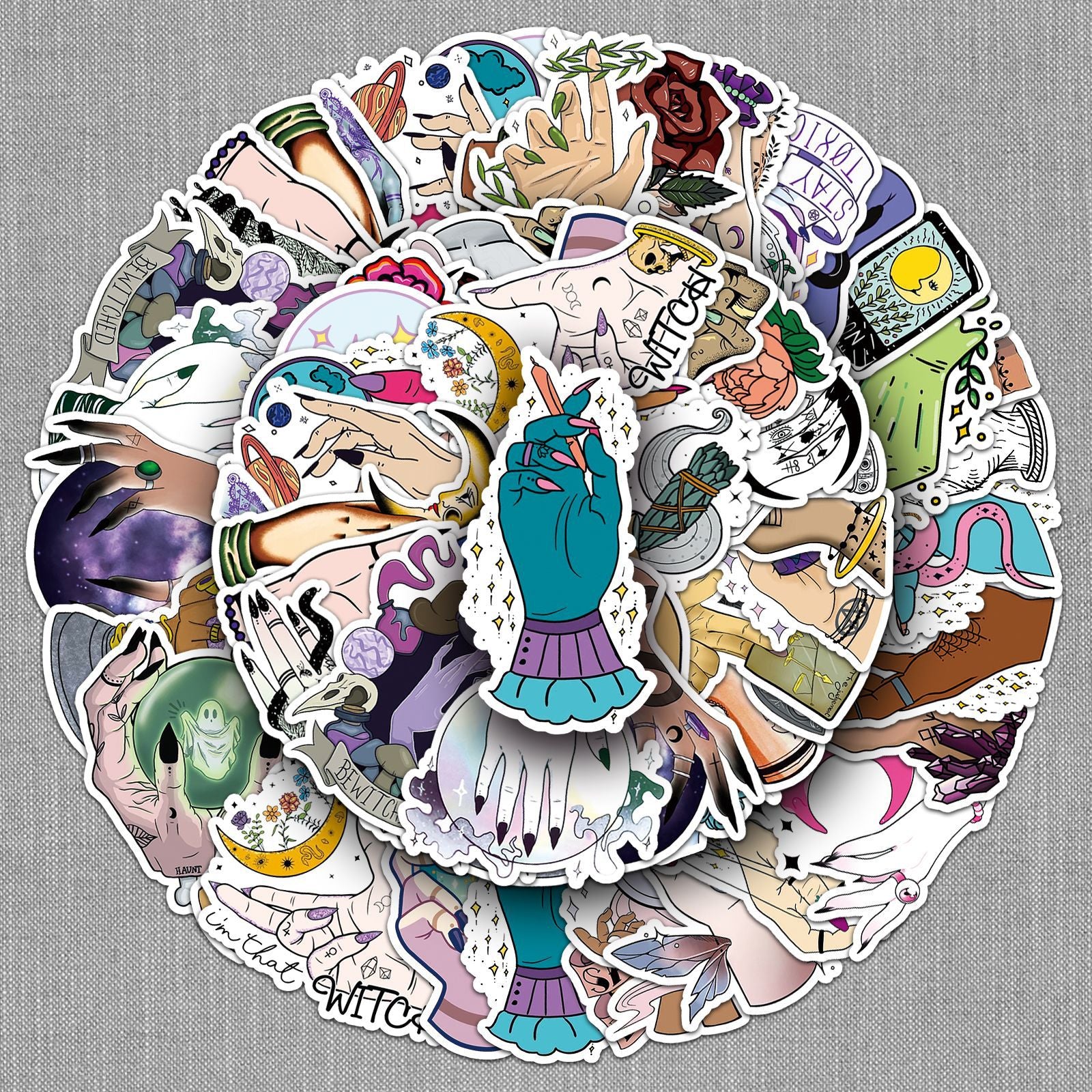 50 The Magic Witch's Hand Stickers solid with white border