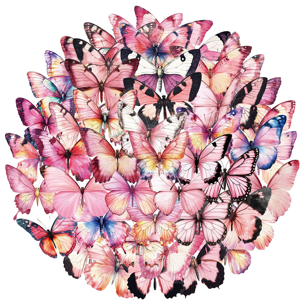 0508 50 Pink Butterfly PET stickers