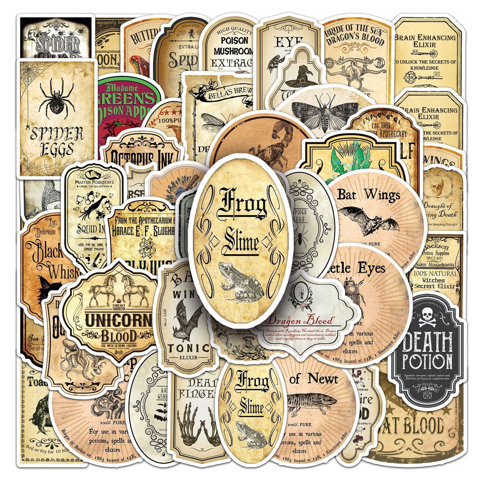 50 Vintage Potion Label Solid Sticker With White Border