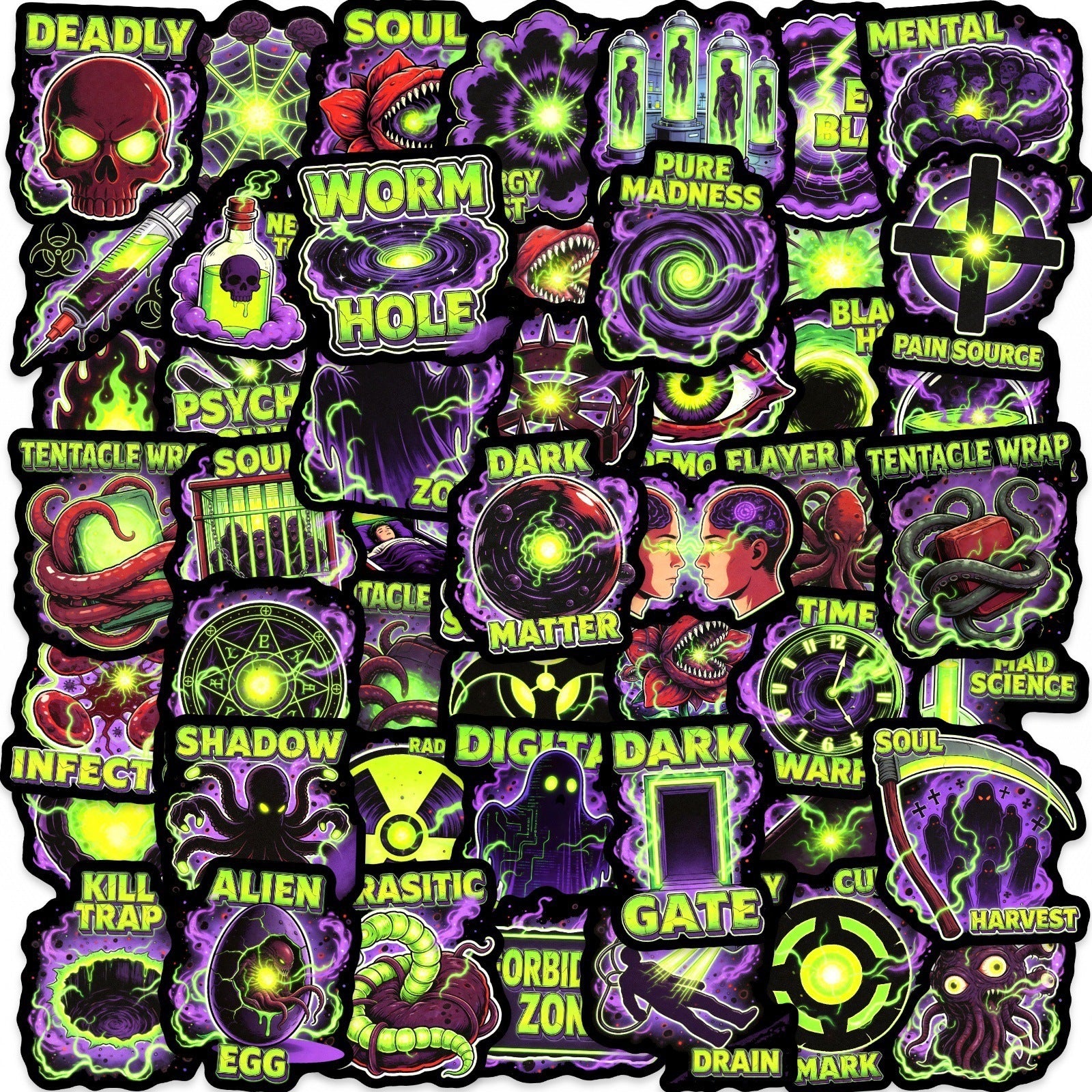 50 Cthulhu Tentacle Demon Stickers solid with Black border