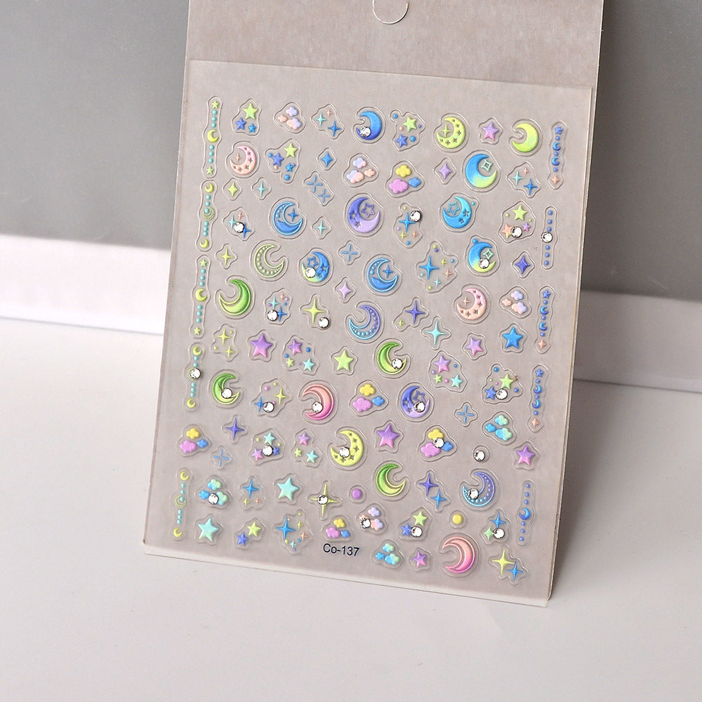 0913 M213- Stars moon Embossed Mini sticker 1 Pcs