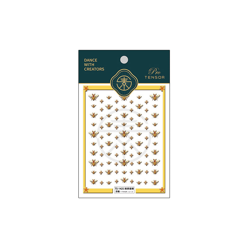 M6- Embroidered bees Embossed Mini sticker 1 Pcs