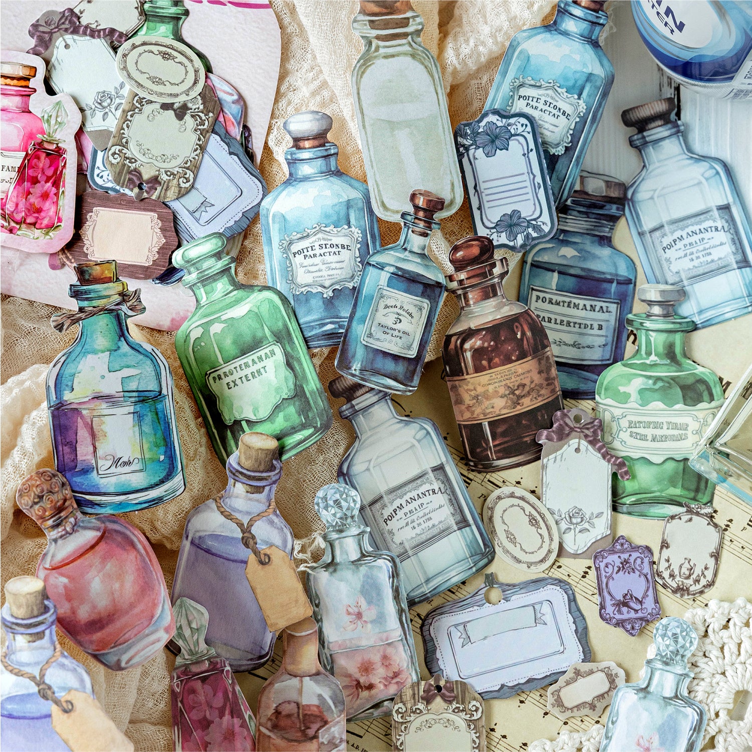 0803 Vintage bottles Solid Sticker -25Pcs each pack