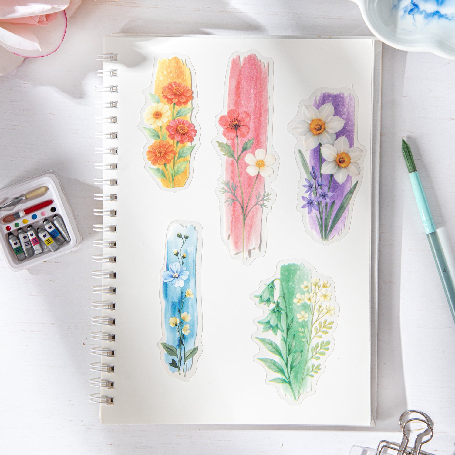0723 Watercolor flowers PET sticker -30Pcs each pack
