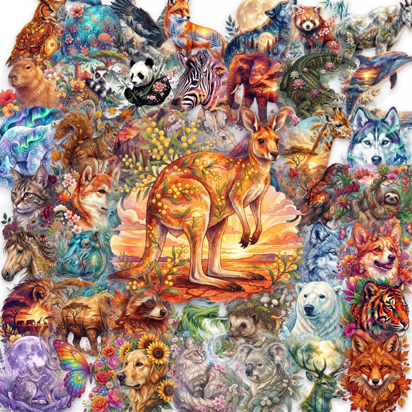 50 Flowers Animals PET Sticker