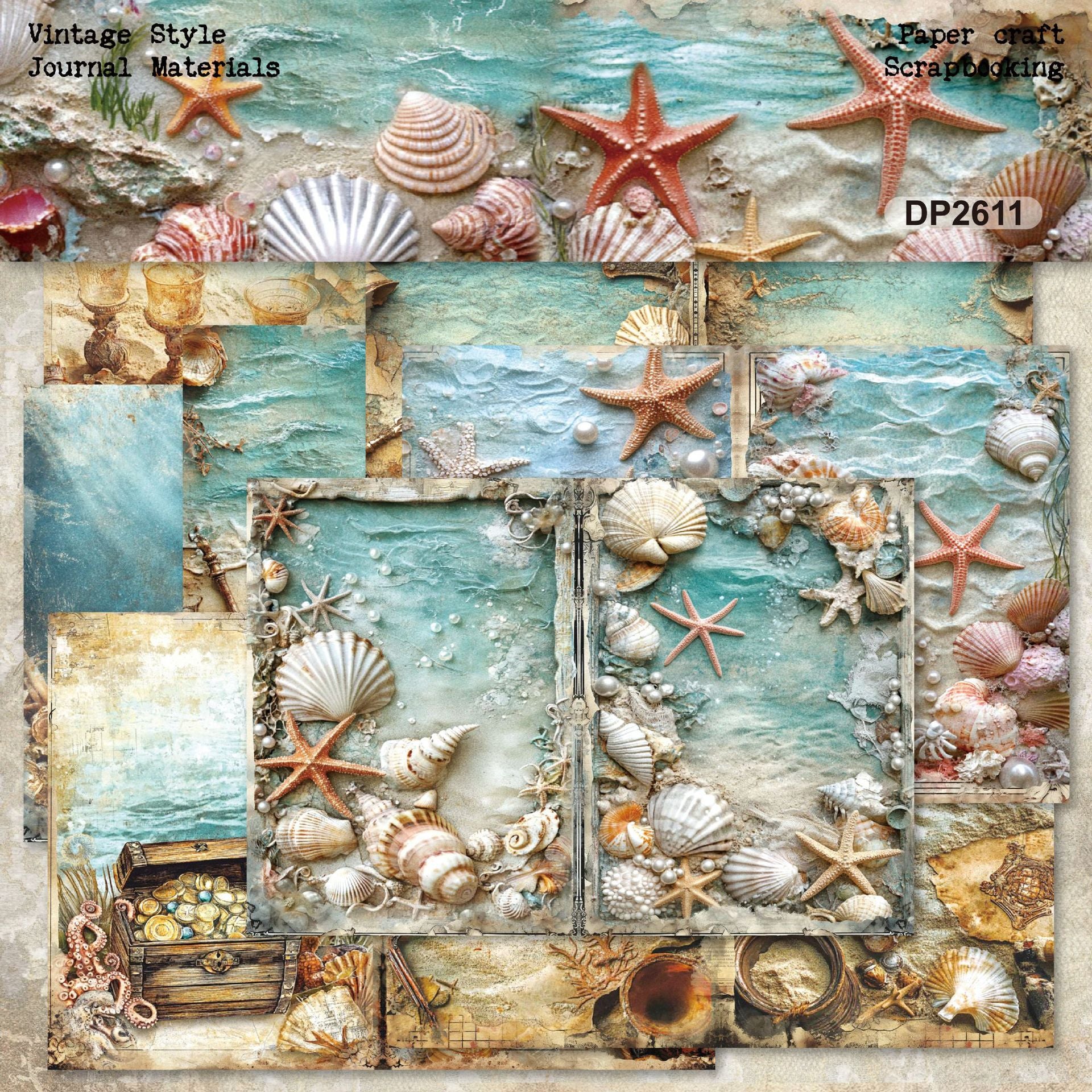 A5 Starfish and Seashell Background Paper -8Pcs each pack