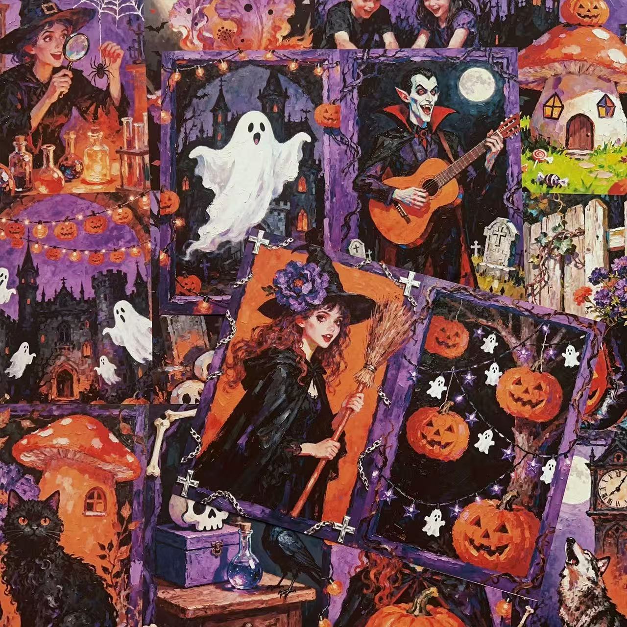 260117 A4 size Vintage Gothic Witch Halloween Style paper 4 pcs