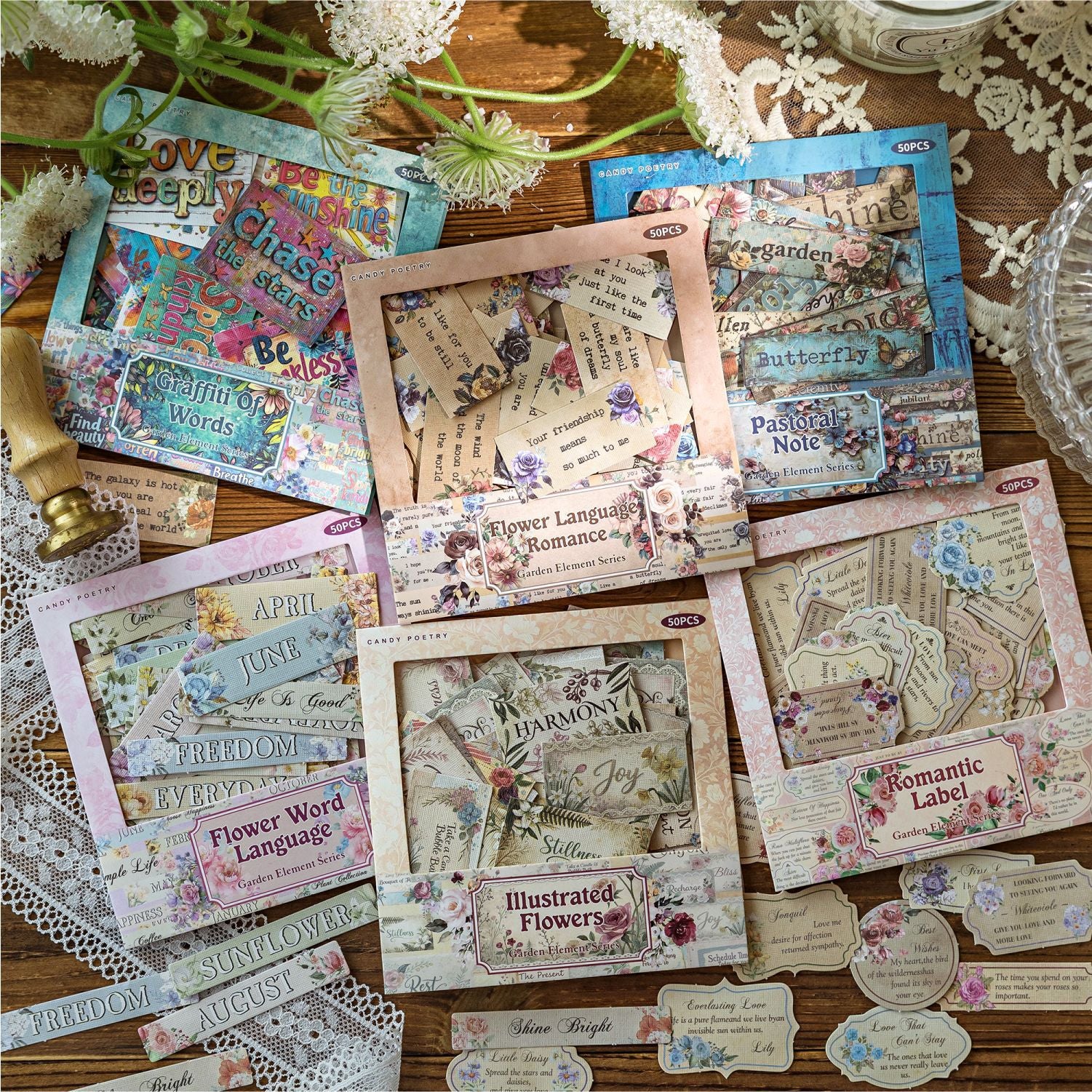 0615 Retro text Sticker -50Pcs each pack