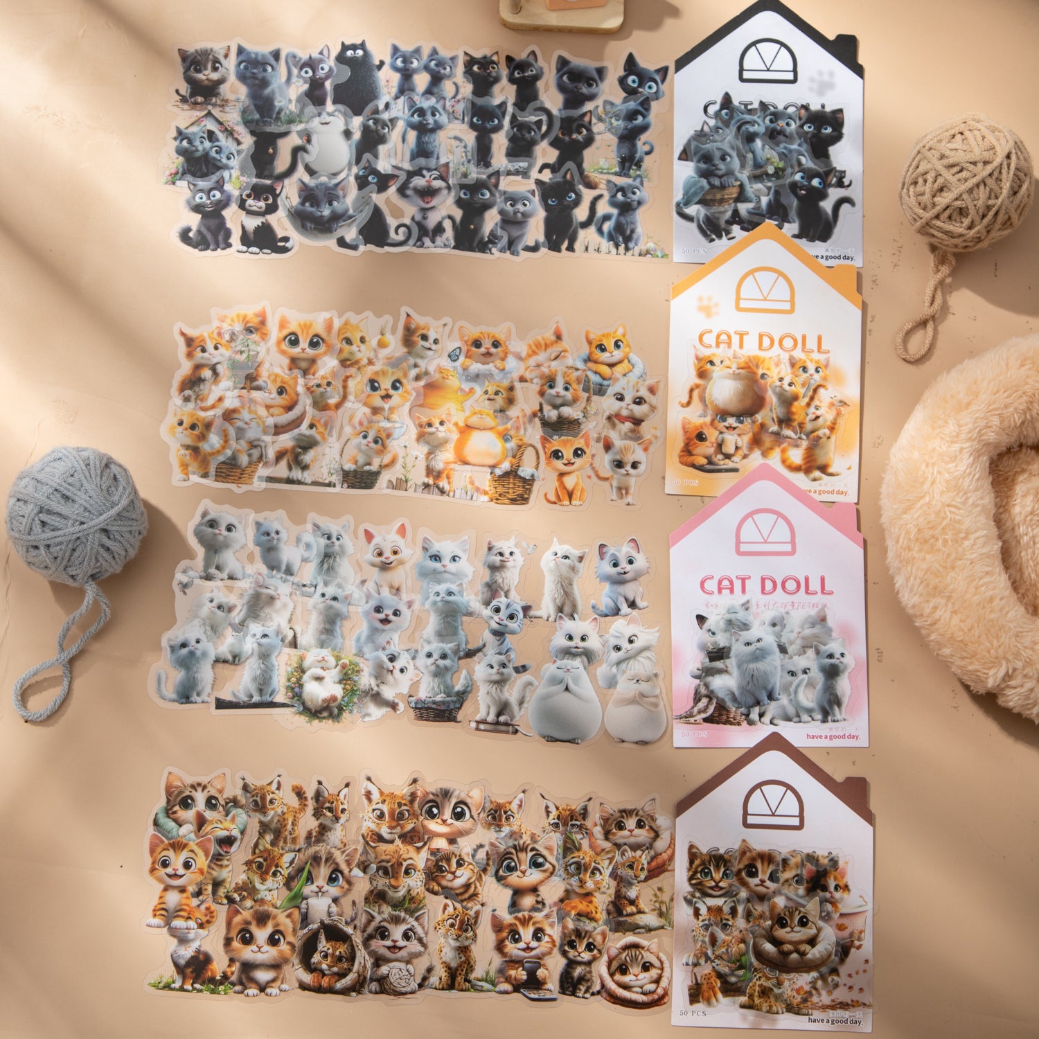 0722 Cat Doll PET sticker -50Pcs each pack
