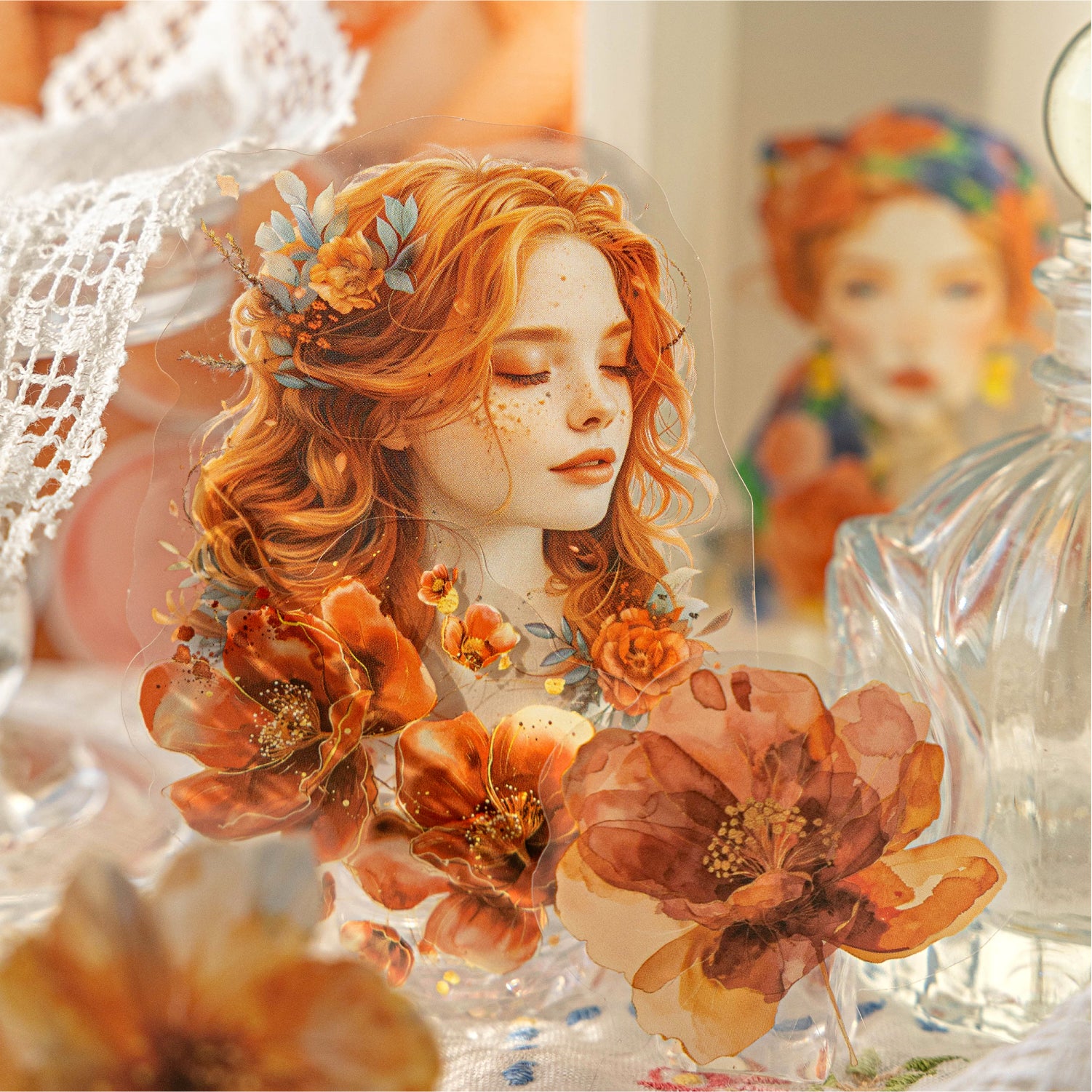 Flower and girl PET sticker -40Pcs each pack
