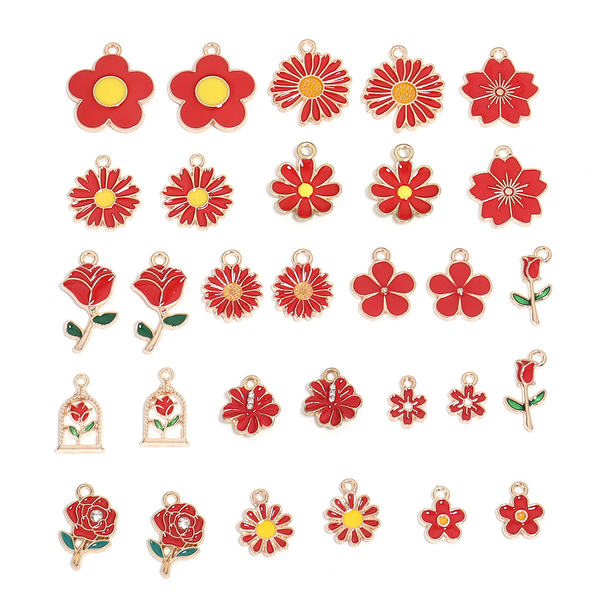 Red Flowers Mixed Charms 30 psc