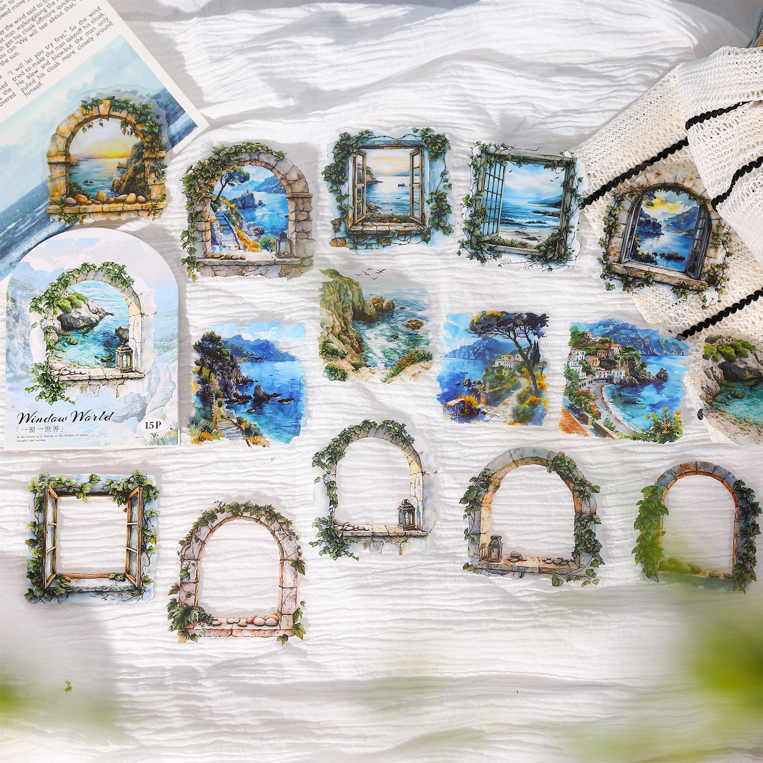 0803 Scenery outside the window PET Sticker -15Pcs each pack