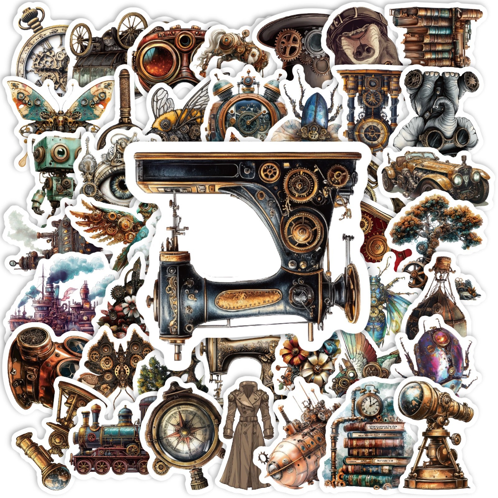 50 Vintage Machinery Solid Sticker With White Border