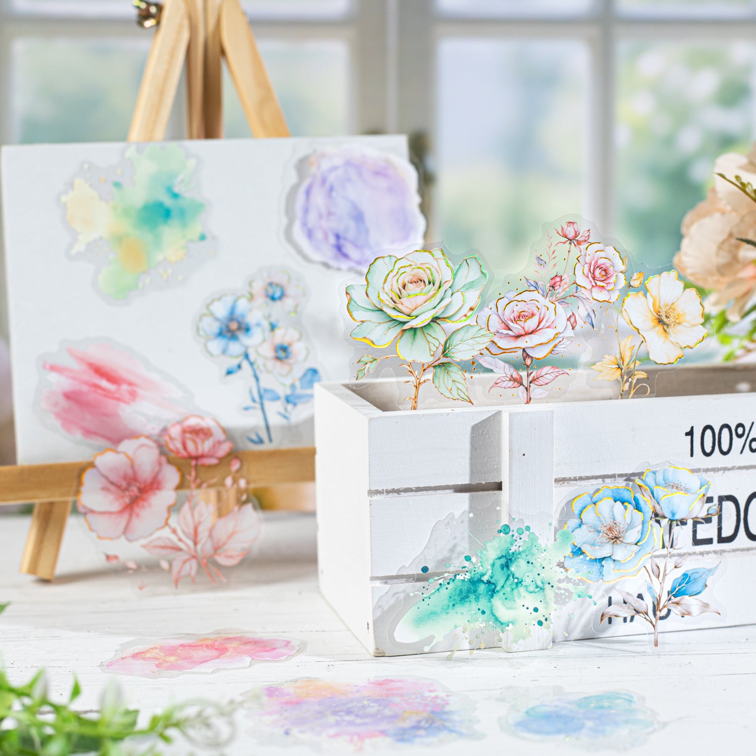 0603 Ink and flower PET sticker -15Pcs each pack