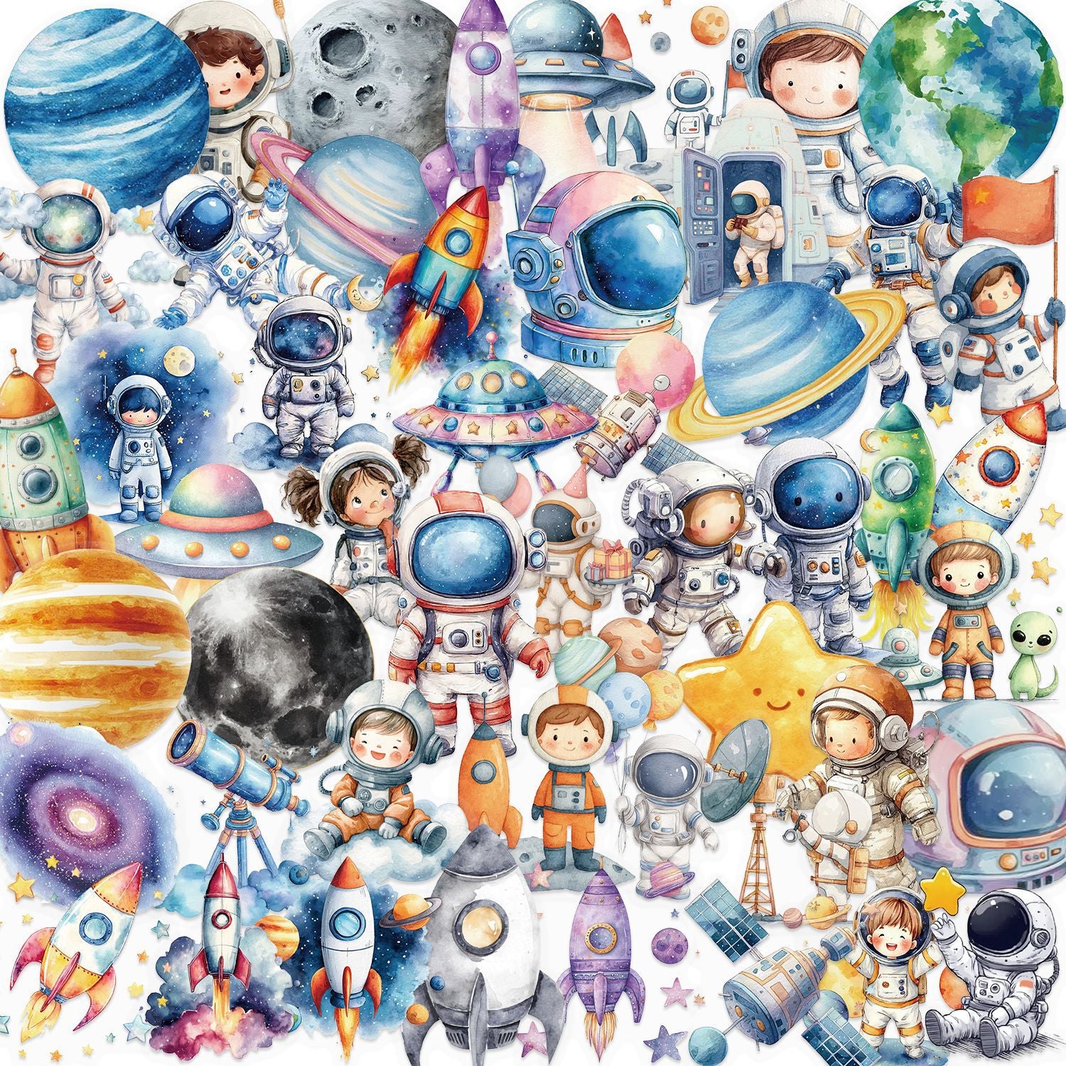 50 Cartoon Astronaut PET sticker