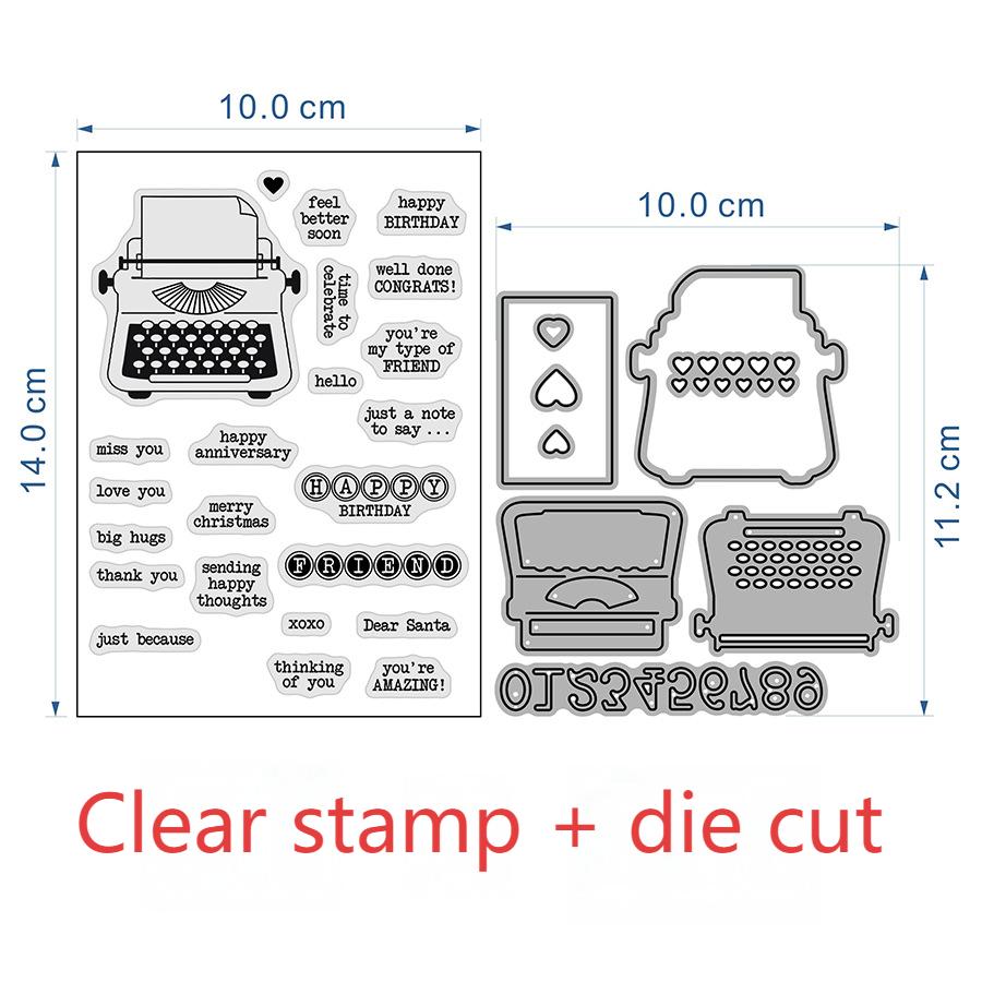 0903 Typewriter Clear stamp & metal cutting dies cut