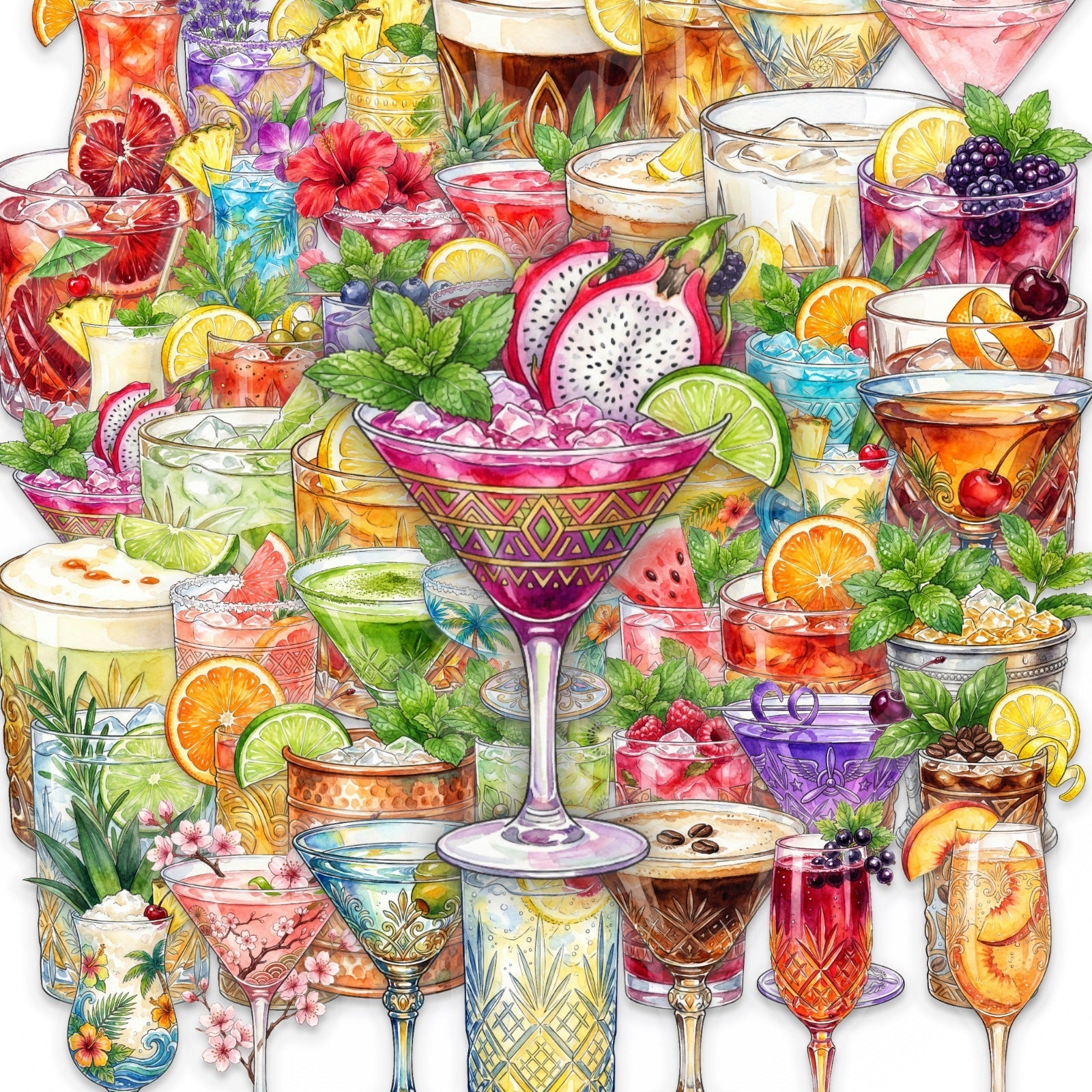 50 Cocktails Drinks PET Stickers