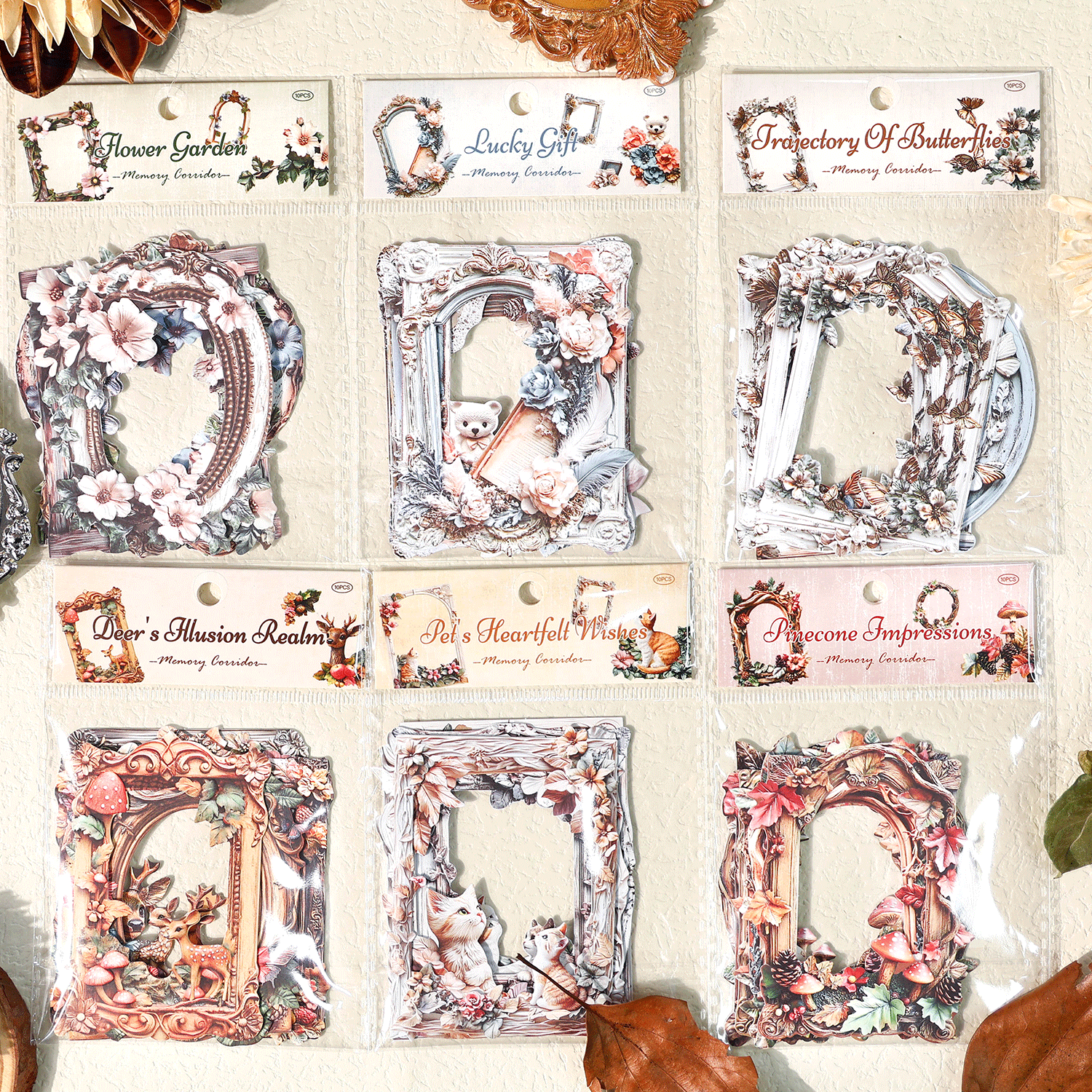 0322 Memory Corridor Series Embossed die cut cardstock Sticker -10Pcs each pack