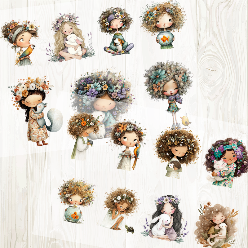 A4 Little Girl matte PET pre-cut large sticker 1 pack 2 sheets