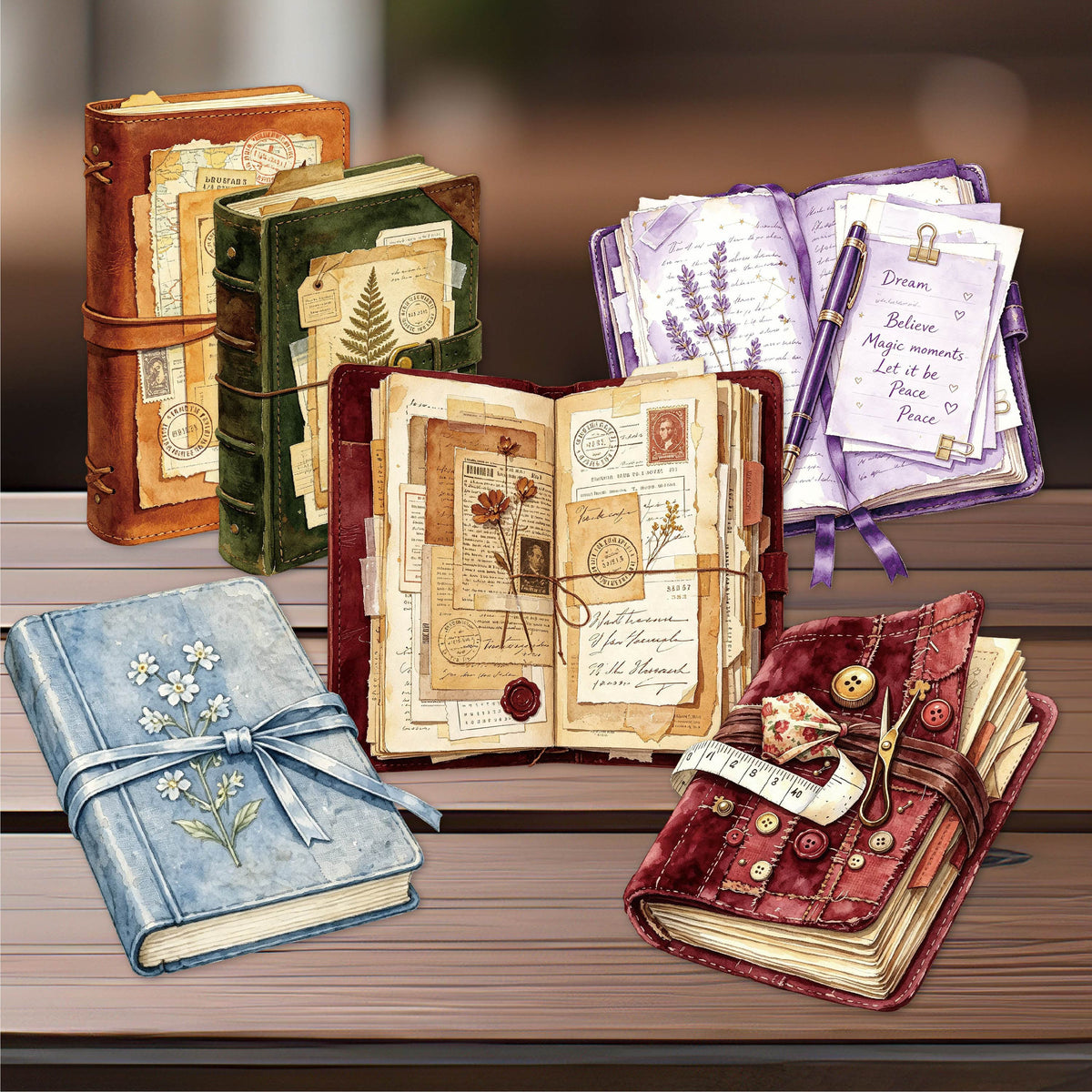 Vintage Notebook Journal Solid Stickers -8Pcs each pack