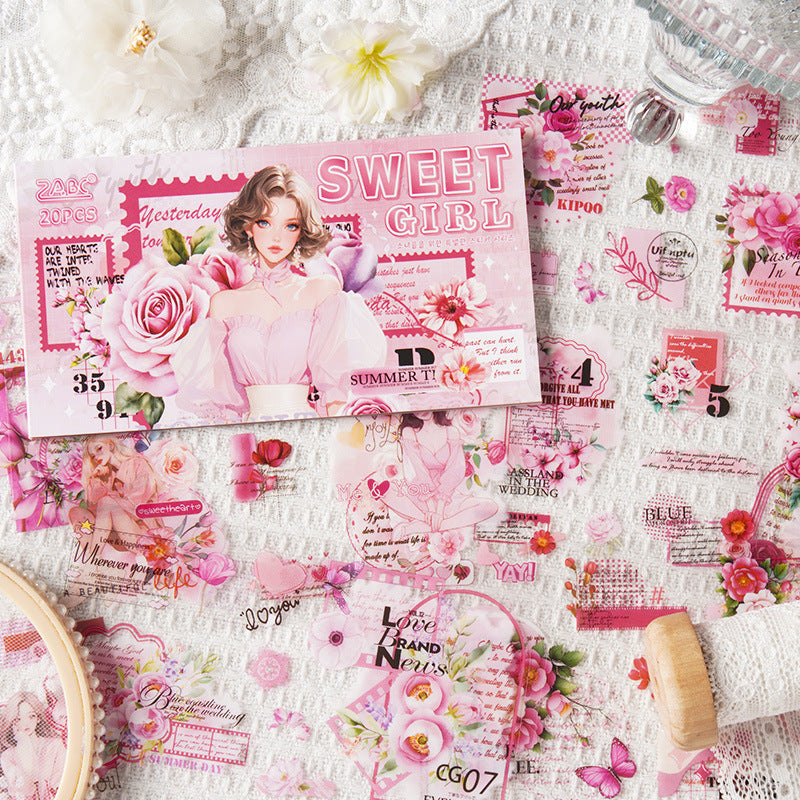 0629 Girls and flower PET pre-cut sticker Book -20Pcs each pack