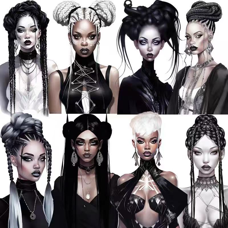 0622 12 Dark female model Stickers solid with white border