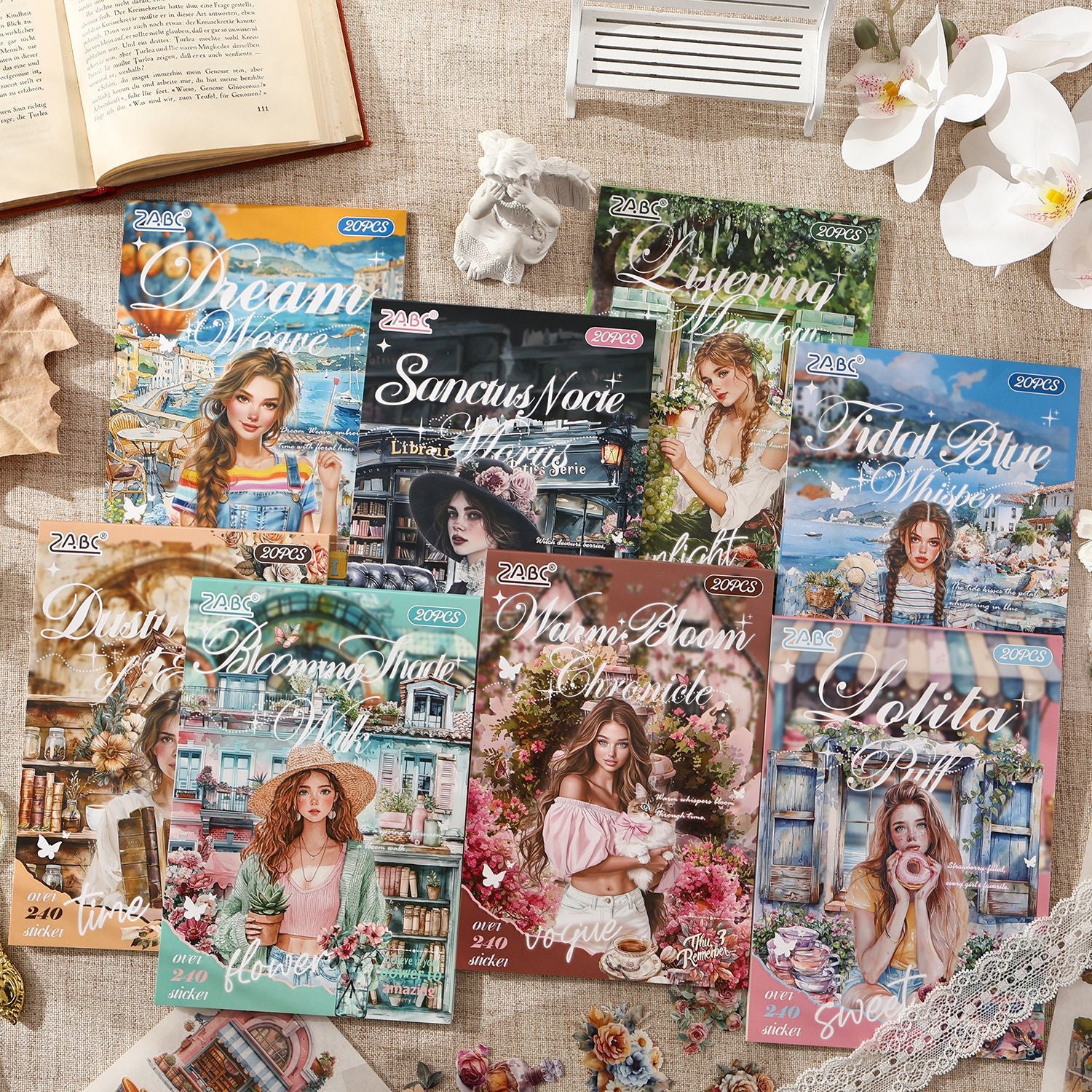 Cottagecore & Vintage Girl Sticker Book (PET & Washi) -20Pcs each pack