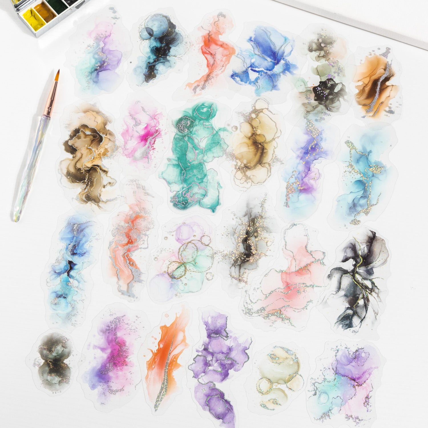 0615 Watercolor dyeing PET sticker -10Pcs each pack