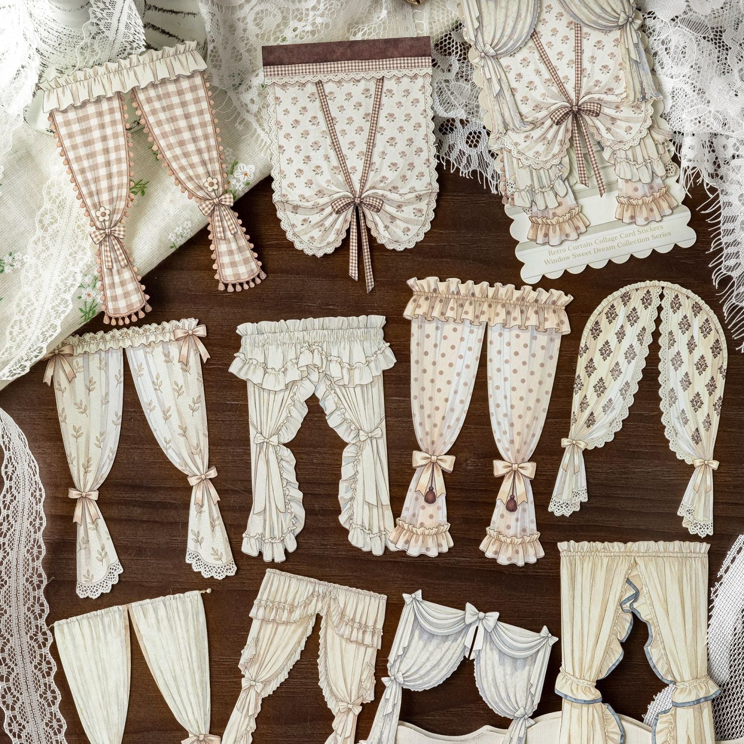 Vintage Curtain Paper Stickers -10Pcs each pack