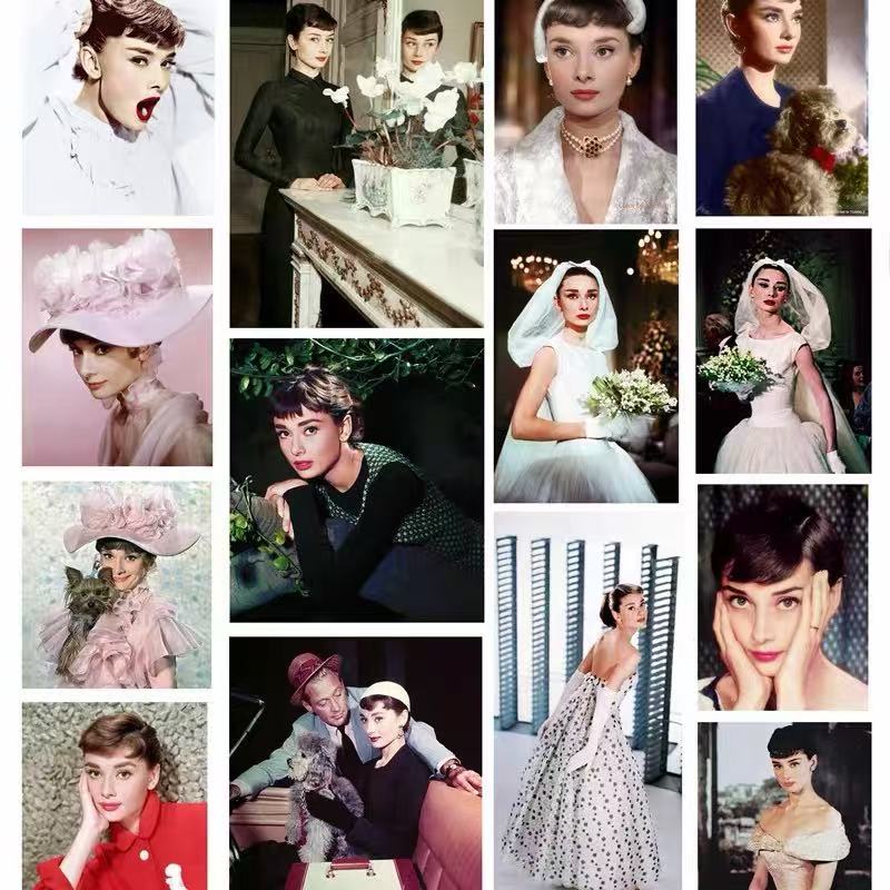 22 Vintage Audrey Hepburn solid sticker with white border